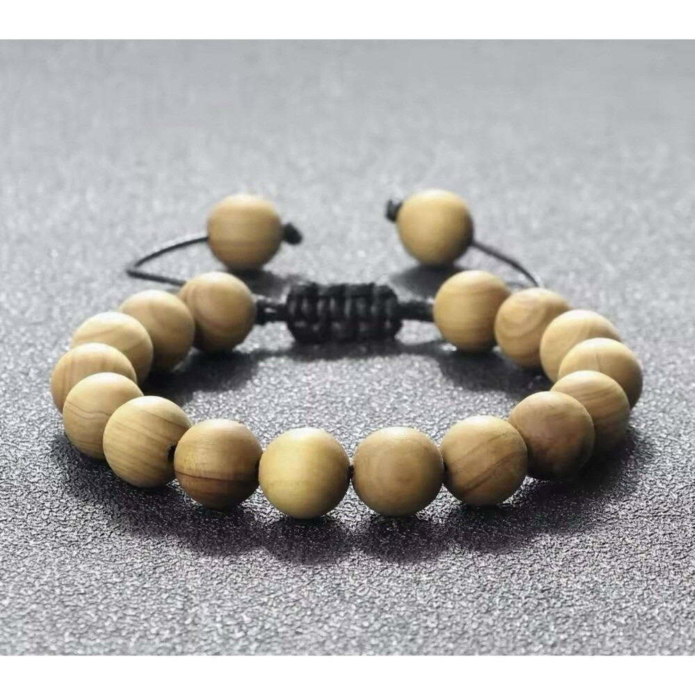 Unbranded Wooden Bead Bracelet Unisex Adjustable Tan Brown Handmade Earthy Boho